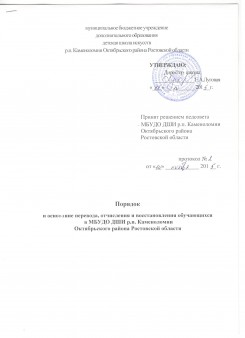 Порядок и основание перевода, отчисления и восстановления обучающихся в МБУДО ДШИ р.пКаменоломни Октябрьского района Ростовской области